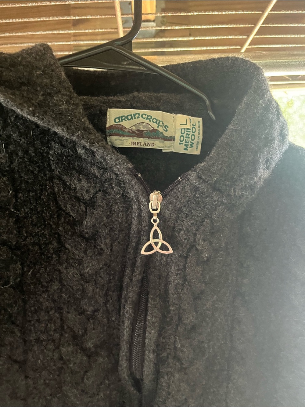 Aran Crafts Black Wool Teddy Jacket with Celtic Charm Zip